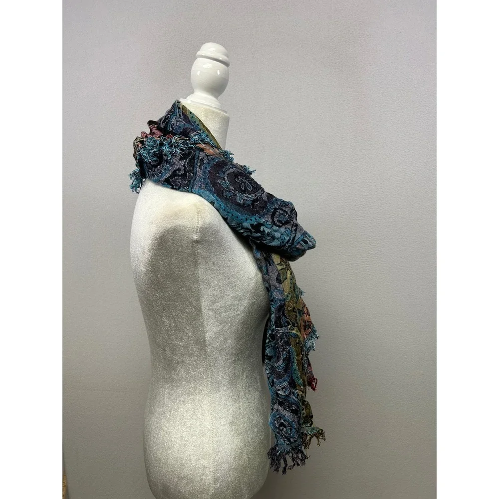 Boho Paisley Collection XVIII Womens OS Multicolor Viscose Fringe Shawl Scarf